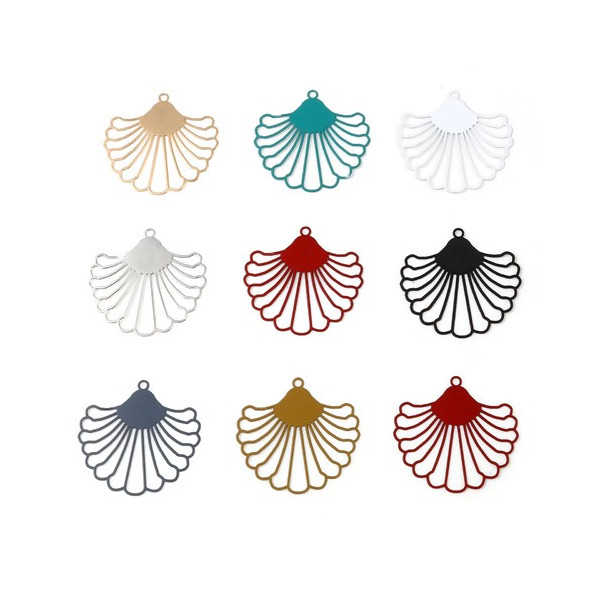 PS11738699 PAX 4 Estampes, pendentif filigrane, style Eventail 39 mm, Coloris Blanc