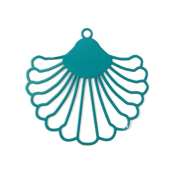 Estampes, pendentif filigrane, style Eventail 39 mm, Coloris Bleu Canard