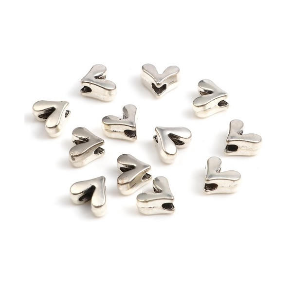 PS11738883 PAX 20 perles intercalaires,  forme Coeur  8mm, métal couleur Argent Platine