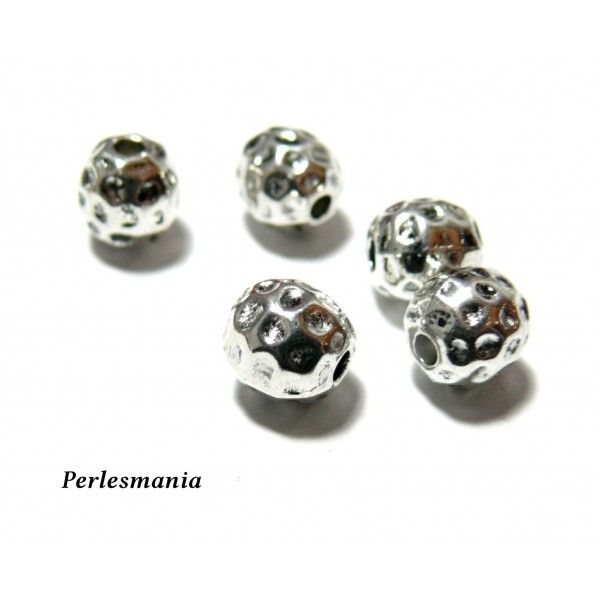 Perles intercalaires Rondes, martelées 8 mm, métal coloris Argent Antique