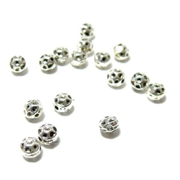 Perles intercalaires Rondes, martelées 4 mm, métal coloris Argent Antique