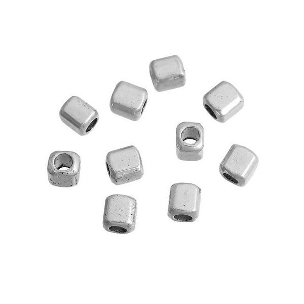 PS110081420 PAX 50 perles intercalaire, cube 4mm trou 2.2mm, métal couleur Argent Antique
