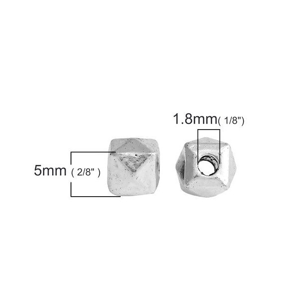 PS110081422 PAX 25 perles intercalaires cube facetté 5mm métal coloris Argent Platine