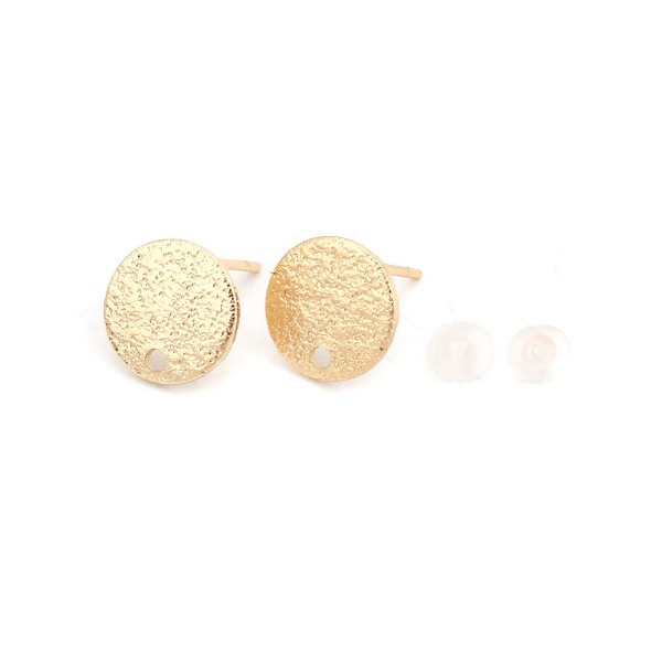 Boucles d’oreille Puce 10mm Style Martelé – Cuivre Plaqué Or 18KT avec embouts plastique