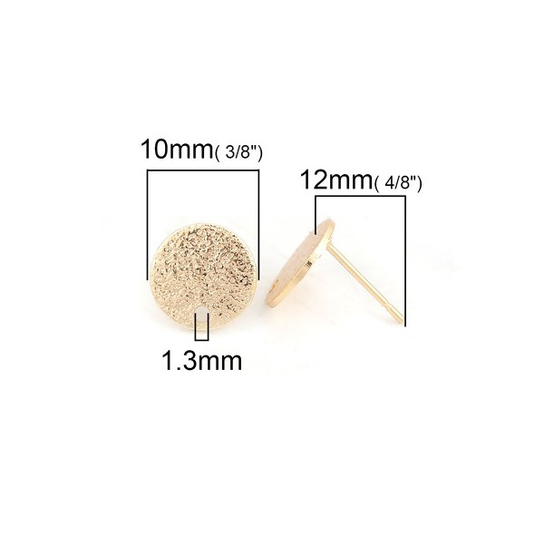Boucles d’oreille Puce 10mm Style Martelé – Cuivre Plaqué Or 18KT avec embouts plastique