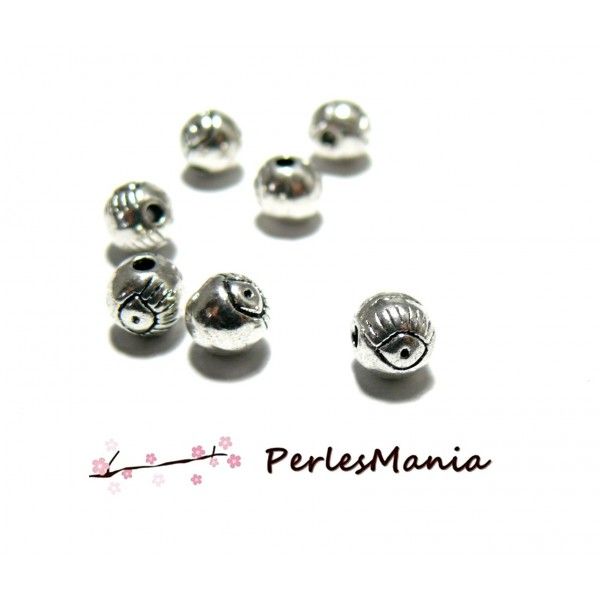 perles intercalaires Rondes, OEIL de la protection 5mm, métal coloris Argent Antique