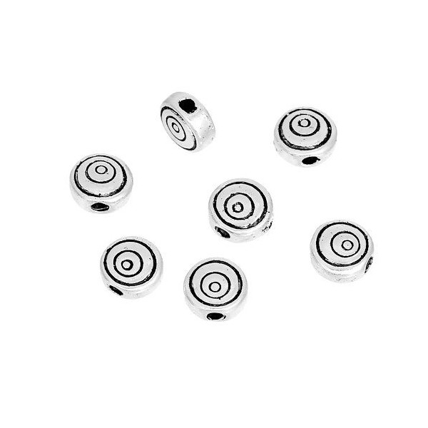 PS1179979 PAX 25 perles intercalaires, Plates Rondes 6 mm, FORME SPIRALES, metal couleur Argent Antique