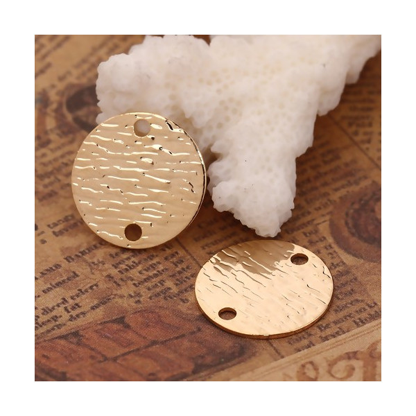 PS10109880 – Lot de 2 ou de 4 Pendentifs Connecteurs Ronds Striés 16mm – Cuivre Plaqué Or 18KT