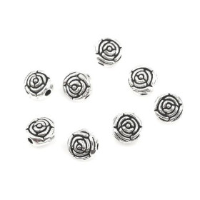 PS110117681 PAX 20 perles intercalaires, PLATES RONDES 7 mm, Forme Fleurs, metal couleur Argent Antique