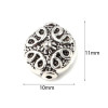 Perles intercalaires, PLATES RONDES 11 mm, Arabesque, metal couleur Argent Antique