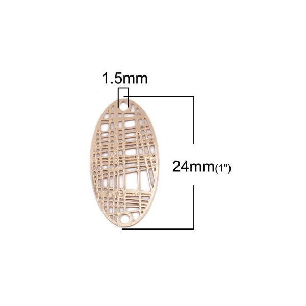 Estampes Pendentif Connecteur Filigrane Ovale Futuriste Doré 24mm