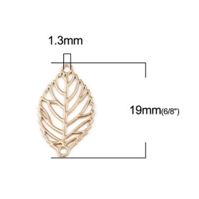 PS110216330 PAX de 20 Estampes pendentif connecteur filigrane feuille 19mm métal couleur Doré
