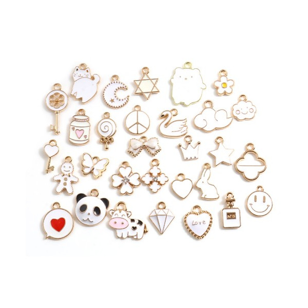 30 Breloques émaillées Violet & Plaqué Or - DIY Bijoux (lune, étoile, Coeur, Licorne...)
