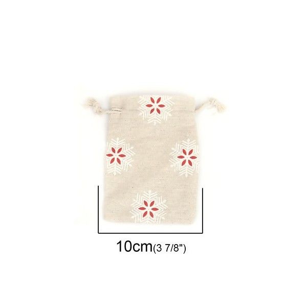 PS11013846 PAX 5 pochettes, pochons cadeaux coton, forme Rectangulaire 14 par 10 cm, Noel, flocon de Neige