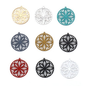 Estampes, pendentif filigrane, Mandala, Fleur 20 mm, Coloris Moutarde