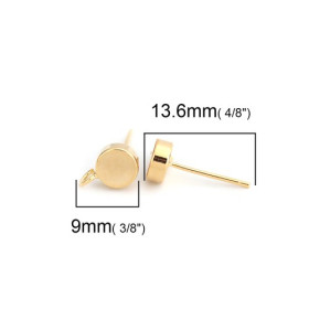 PS110148450Q PAX 2 Boucles d' oreille, Puce  Rond Plat avec attache 6 mm, Cuivre Plaqué Or 18KT