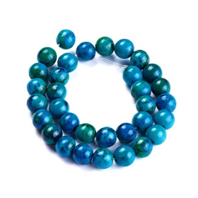 H64702B Lot 1 fil d'environ 33 Perles rondes teintée Chrysocolle en 8 mm pour création de bijoux