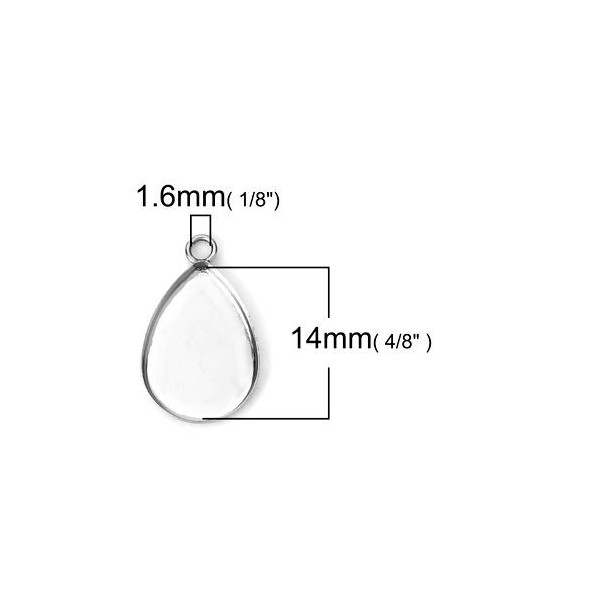 PS110113791 PAX 10 Supports de Pendentifs ACIER INOXYDABLE forme Goutte 14 par 10 mm