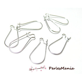 Boucle d'oreille dormeuses 25 par 12 mm métal couleur Argent Platine