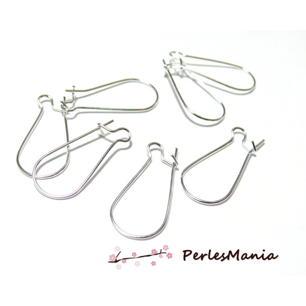 Boucle d'oreille dormeuses 25 par 12 mm métal couleur Argent Platine