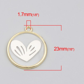 PS110256691 PAX 2 pendentifs avec Coeur Blanc dans Résine 20 mm, Fête des Mères métal Coloris Doré