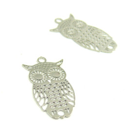 PS110206590 PAX 10 Estampes pendentif  connecteur Hibou, Chouette 24 mm cuivre couleur Argent Platine