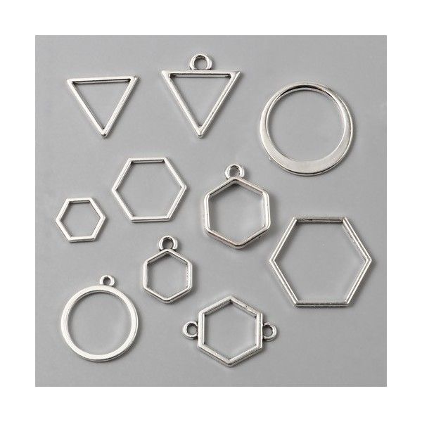 PS11733776 PAX 10 pendentifs, breloques forme Géométrique  MIXTE métal coloris Argent 