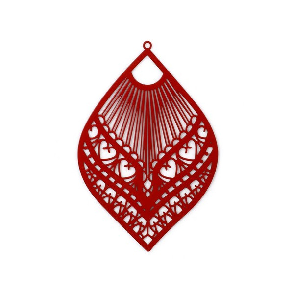 Estampes, pendentif filigrane, Eventail forme Goutte, Marquise  59mm métal Coloris Rouge