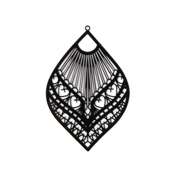 PS11738650 PAX 5 Estampes, pendentif filigrane, Eventail forme Goutte, Marquise  59mm métal Coloris Noir