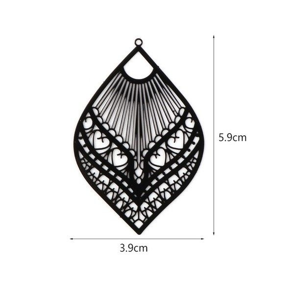 PS11738650 PAX 5 Estampes, pendentif filigrane, Eventail forme Goutte, Marquise  59mm métal Coloris Noir