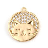 Pendentif Chat, Rhinestone 16 mm, Cuivre Doré à l'or fin 18KT