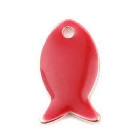 Pendentifs Poisson Rouge style emaillé 14 mm metal couleur Doré, DIY Bijoux