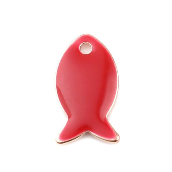 Pendentifs Poisson Rouge style emaillé 14 mm metal couleur Doré, DIY Bijoux
