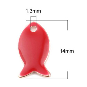 Pendentifs Poisson Rouge style emaillé 14 mm metal couleur Doré, DIY Bijoux