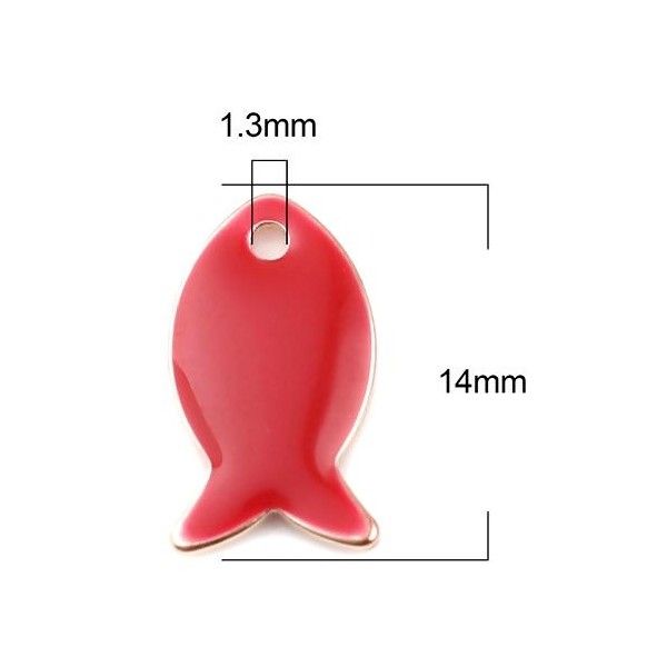 Pendentifs Poisson Rouge style emaillé 14 mm metal couleur Doré, DIY Bijoux