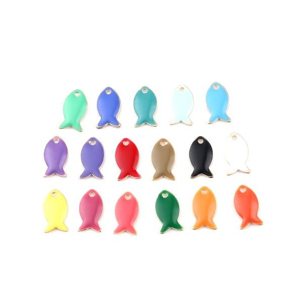 Pendentifs Poisson Rouge style emaillé 14 mm metal couleur Doré, DIY Bijoux