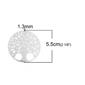 PS110107763 PAX 4 Estampes Rondes Arbres à Coeurs 55mm couleur Argent Platine