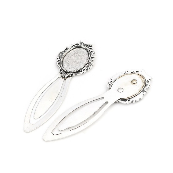 Supports de MARQUE PAGE ARTY 18 par 25 mm pour cabochon métal coloris Argent Antique