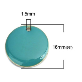 PS110238306 PAX 5 sequins résine style émaillés rond Bleu Turquoise 16 mm sur une base en métal dore