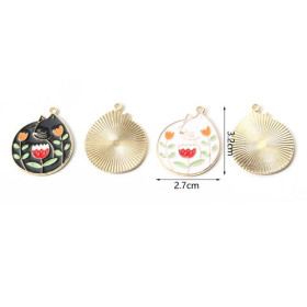 Pendentifs, émaillés Chat style Vintage 27 mm Blanc, métal coloris Doré