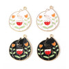 Pendentifs, émaillés Chat style Vintage 27 mm Blanc, métal coloris Doré