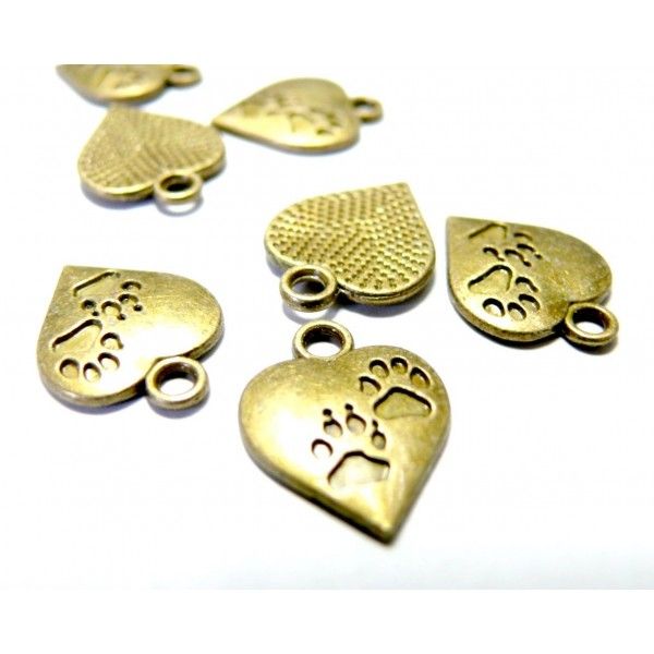 10 pendentifs petits cœur chatons breloque Bronze