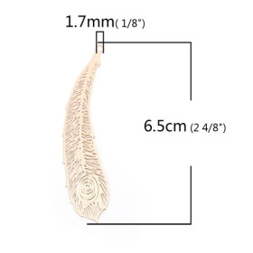 PS110206572 PAX de 4 Estampes pendentif filigrane Plume de Paon 65 mm métal couleur Doré