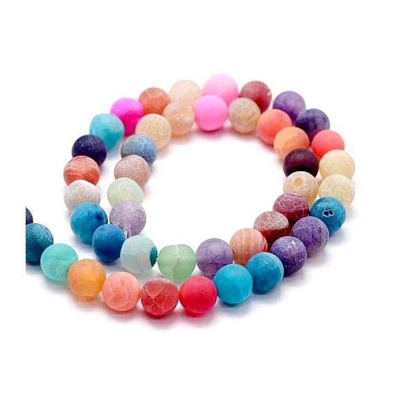 HF367 Lot 1 fil d'environ 38 perles rondes 10 mm, Agate craquelée, effet givre, Multicolores coloris 08