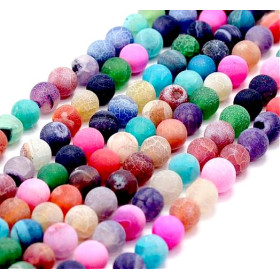 Perles rondes 10 mm, Agate craquelée, effet givre, Multicolores