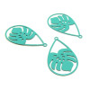 pendentifs filigrane, Feuille de Monstera dans Goutte 26 par 15 mm Coloris Bleu Canard