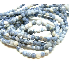HS237 lot 1 fil d'environ 95 perles rondes 4 mm, Agate craquelée, effet givre, Gris Bleu coloris 05