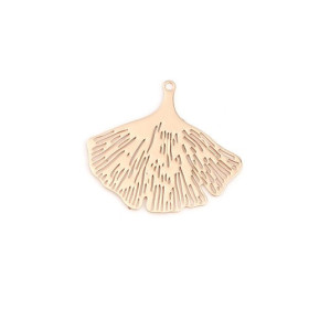 Estampes pendentifs Feuille Ginkgo Biloba Filigrane 30mm Laiton couleur Doré