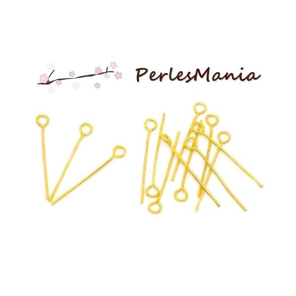 HF71408 PAX 20 Tiges oeil DORE longueur 25mm par 0,5mm Laiton Plaqué OR 18KT