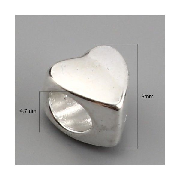 PS11703400 PAX 20 perles intercalaires, slides forme Cœur  métal coloris Argent Vif 